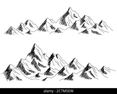 Mountain range graphique noir blanc paysage dessin illustration vecteur Illustration de Vecteur