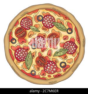 Motif pizza fast food couleur croquis vecteur d'illustration isolé Illustration de Vecteur