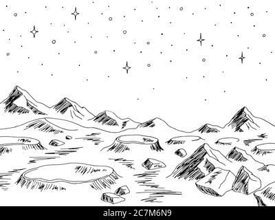 Lune paysage graphique noir blanc espace dessin illustration vecteur Illustration de Vecteur