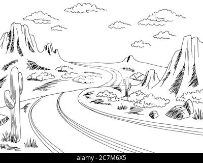 Prairie Road Graphic noir blanc paysage dessin illustration vecteur Illustration de Vecteur