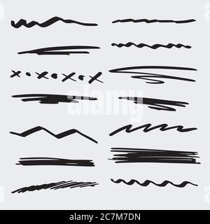 Collection artisanale ensemble de traits de soulignement en forme de marqueur style Doodle formes diverses Illustration de Vecteur