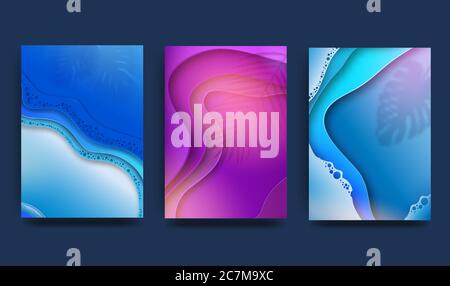 Jeu d'illustrations A4 abstrait couleur 3d Paper art. Couleurs contrastées. Dégradés tendance. Conception de la mise en page pour bannières, présentations, prospectus, affiches Illustration de Vecteur