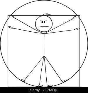 Dessin vectoriel de bâton de dessin dessin dessin conceptuel illustration de l'homme de Vitruvian, basé sur le dessin de la renaissance de Leonardo da Vinci représentant les proportions humaines idéales. Illustration de Vecteur