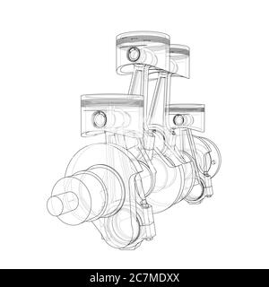 Contour des pistons du moteur. illustration 3d Banque D'Images