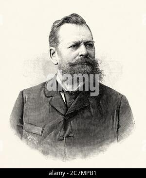 Peter Paul Mauser (1838 - 1914) était un armurier allemand, homme politique et concepteur. Il a conçu le célèbre fusil Mauser en 1871, puis le Mauser 98, considéré comme le meilleur fusil militaire de l'histoire. De la Ilustracion Española y Americana 1895 Banque D'Images