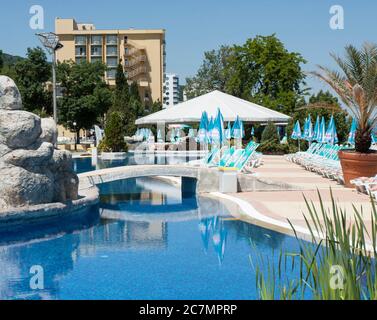 Promenade de la mer sur la station de Golden Sands, Golden Sands, Varna, Bulgarie Banque D'Images