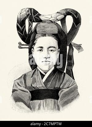 Portrait de Myeongseong (1851 - 1895) connu sous le nom de Reine min, elle était le dernier impératrice de Corée. De la Ilustracion Española y Americana 1895 Banque D'Images