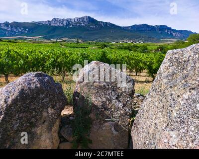 Dolmen de San Martin à Laguardia dans la Rioja Alavesa avec la Sierra de Cantabria en arrière-plan. Alava, pays basque, Espagne, Europe Banque D'Images