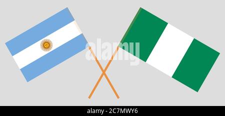 Drapeaux croisés du Nigéria et de l'Argentine. Couleurs officielles. Proportion correcte. Illustration vectorielle Illustration de Vecteur