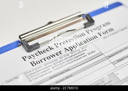 Formulaire de demande d'emprunteur pour le programme de protection des chèques de paie Banque D'Images