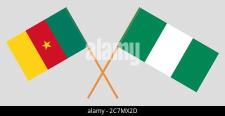 Drapeaux croisés du Nigeria et du Cameroun. Couleurs officielles. Proportion correcte. Illustration vectorielle Illustration de Vecteur