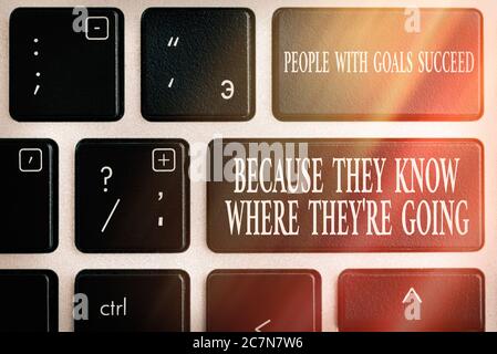 Affiche de texte montrant avec des objectifs réussir parce qu'ils savent où va Theyre. Photo d'entreprise présentant la touche de clavier Focus PC avec note PAP vide Banque D'Images