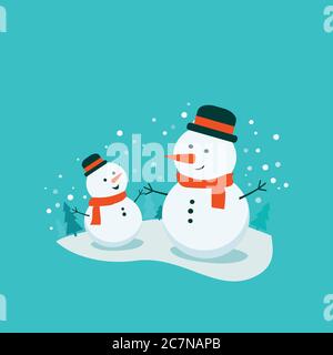 flat deux bonhommes de neige Illustration de Vecteur