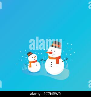 flat deux bonhommes de neige Illustration de Vecteur