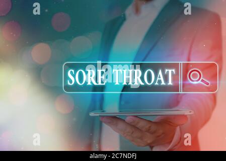 Texte d'écriture mal de gorge. Photo inflammation conceptuelle du pharynx et des fauces a résulté d'une irritation recherche Web information numérique futur Banque D'Images