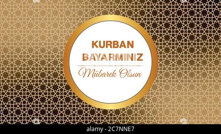 Fête du Sacrif (Eid al-Adha Mubarak) Fête du sacrifice salutation (turc: KUrban Bayraminiz Mübarek Olsun) jours Saints de la communauté musulmane. Illustration de Vecteur