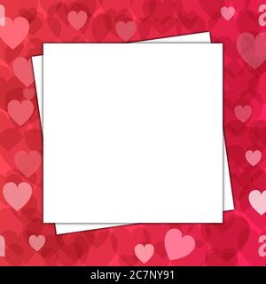 Un magnifique cadre avec des coeurs rouges et un album blanc avec espace vide pour votre texte personnalisé. Banque D'Images
