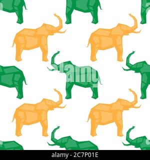 motif éléphant sans couture vert orange sur fond blanc. Image vectorielle eps 10 Illustration de Vecteur