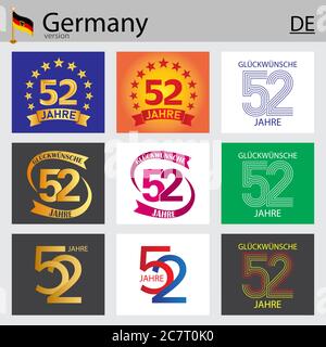 Ensemble allemand de cinquante-deux ans (52 ans) célébration design. Éléments de modèle de numéro de scénario anniversaire pour votre fête d'anniversaire Illustration de Vecteur