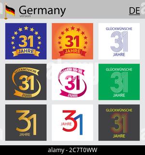 Ensemble allemand de trente et un ans (31 ans) célébration design. Éléments de modèle de numéro de scénario anniversaire pour votre fête d'anniversaire Illustration de Vecteur