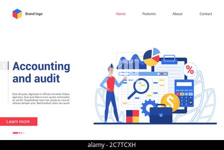 Illustration de vecteur de comptabilité d'entreprise et d'audit financier. Dessin animé plat comptable processus de vérification avec analyse, rapport fiscal. Conception d'interface de service d'affaires pour le site Web Illustration de Vecteur