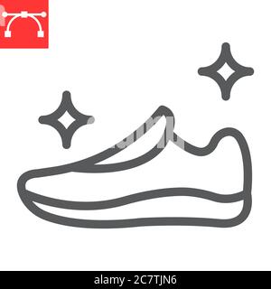 Icône de ligne de nettoyage de chaussures, nettoyage à sec et lavage, graphiques vectoriels de signe de chaussures de course, icône linéaire de trait modifiable, eps 10. Illustration de Vecteur