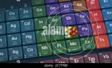 Atome de magnésium devant le Tableau périodique des éléments - illustration 3d Banque D'Images