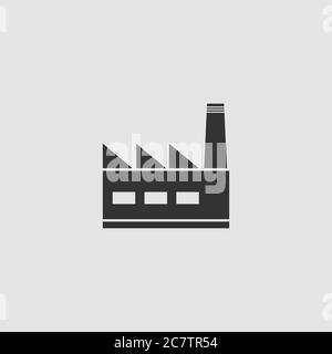 Icône usine plate. Pictogramme noir sur fond gris. Symbole d'illustration vectorielle Illustration de Vecteur