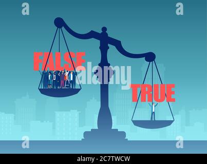 Vecteur d'une grande foule de fausses personnes étant surpesé par un homme sur une balance de juge Illustration de Vecteur