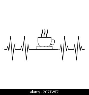 Coffee Heartbeat, illustration vectorielle du cardiogramme avec forme de tasse à café. Illustration de Vecteur