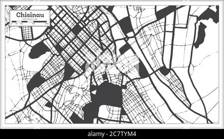 Chisinau carte de la ville de Moldova en noir et blanc couleur rétro. Carte de contour. Illustration vectorielle. Illustration de Vecteur