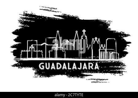 Silhouette de Guadalajara Mexico. Esquisse dessinée à la main. Concept de voyage d'affaires et de tourisme avec architecture historique. Illustration vectorielle. Illustration de Vecteur