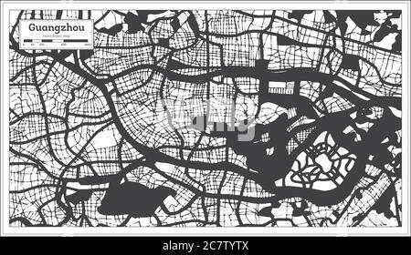 Carte de la ville de Guangzhou en couleur noir et blanc en style rétro. Carte de contour. Illustration vectorielle. Illustration de Vecteur