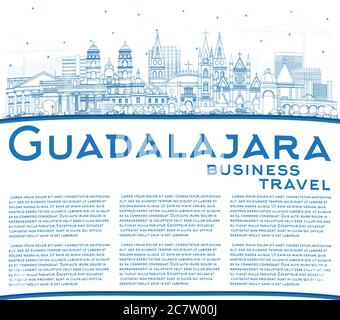 Outline Guadalajara Mexico avec Blue Buildings et Copy Space. Illustration vectorielle. Illustration de Vecteur