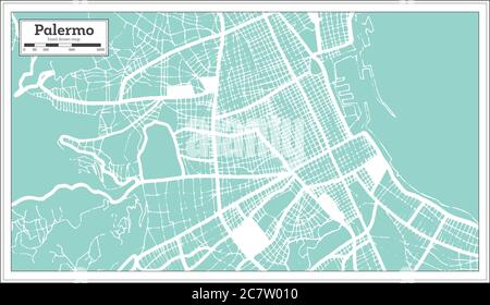 Palerme Italie Plan de ville en style rétro. Une carte de Noël. Vector Illustration. Illustration de Vecteur