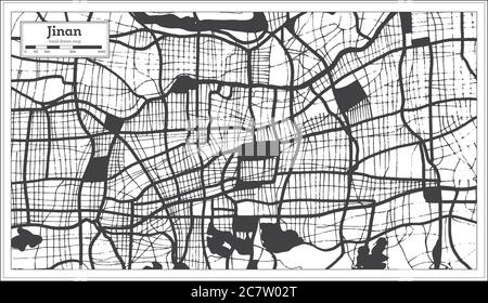 Jinan China carte de la ville en noir et blanc couleur rétro. Carte de contour. Illustration vectorielle. Illustration de Vecteur