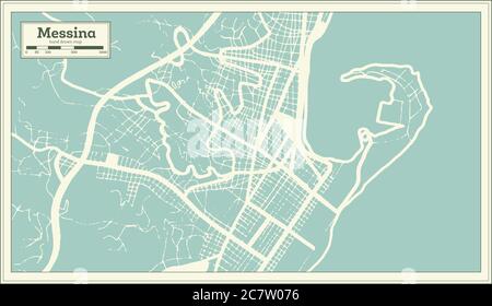 Messina Italie Plan de ville en style rétro. Une carte de Noël. Vector Illustration. Illustration de Vecteur