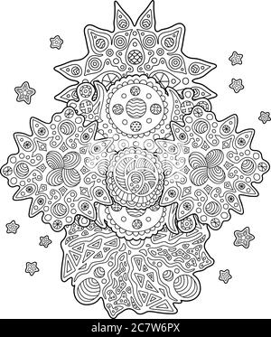 Belle page de livre de coloriage avec motif cosmique détaillé sur fond blanc Illustration de Vecteur