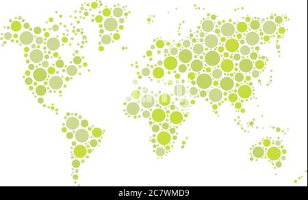 Mosaïque de la carte du monde de points bleus de différentes tailles et nuances sur fond blanc. Illustration vectorielle. Thème de fond abstrait. Illustration de Vecteur