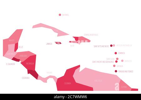 Carte de l'Amérique centrale et des Caraïbes. Carte vectorielle de schéma Simlified dans les nuances de rose. Illustration de Vecteur