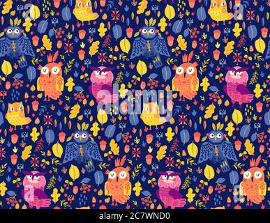 Chouette chouette chouette chouette chouette, motif sans couture amusant, imprimé boho pour les textiles. Illustration de Vecteur