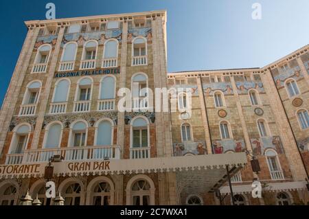 La belle façade du Grand Hotel Ausonia & Hungaria, au Lido de Venise (Italie) Banque D'Images