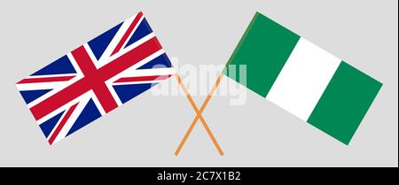 Drapeaux croisés du Nigeria et du Royaume-Uni. Couleurs officielles. Proportion correcte. Illustration vectorielle Illustration de Vecteur