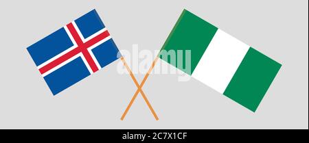 Drapeaux croisés du Nigéria et de l'Islande. Couleurs officielles. Proportion correcte. Illustration vectorielle Illustration de Vecteur