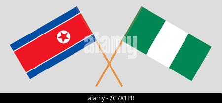 Drapeaux croisés du Nigeria et de la Corée du Nord. Couleurs officielles. Proportion correcte. Illustration vectorielle Illustration de Vecteur