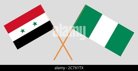 Drapeaux croisés du Nigeria et de la Syrie. Couleurs officielles. Proportion correcte. Illustration vectorielle Illustration de Vecteur