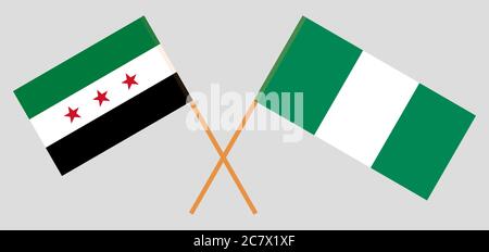 Drapeaux croisés du Nigeria et du gouvernement intérimaire de la Syrie. Couleurs officielles. Proportion correcte. Illustration vectorielle Illustration de Vecteur