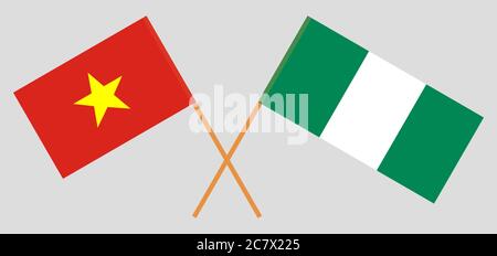 Drapeaux croisés du Nigeria et du Vietnam. Couleurs officielles. Proportion correcte. Illustration vectorielle Illustration de Vecteur