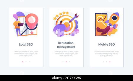 Modèle d'interface d'application de gestion SEO. Illustration de Vecteur