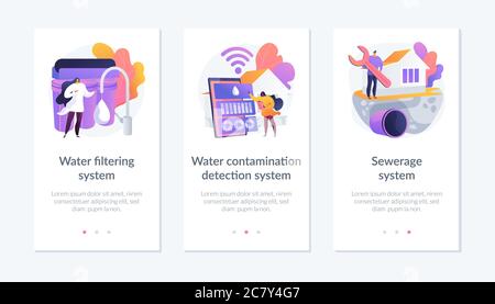 Modèle d'interface de l'application de traitement de l'eau domestique. Illustration de Vecteur